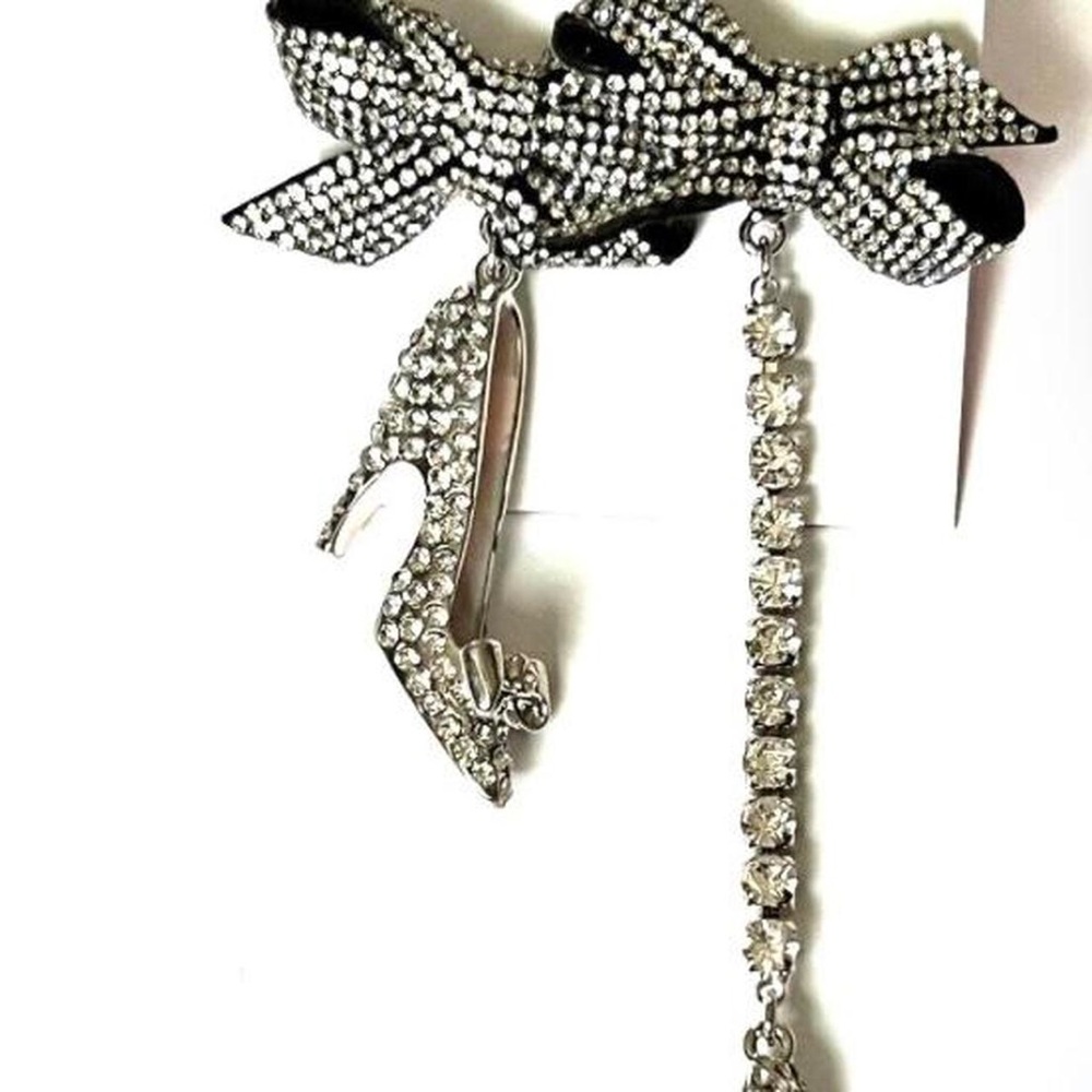 New Betsey Johnson BETSEYS HOLIDAY MISMATCH Crystal High Heels Bow EARRINGS NWT - Picture 13 of 16